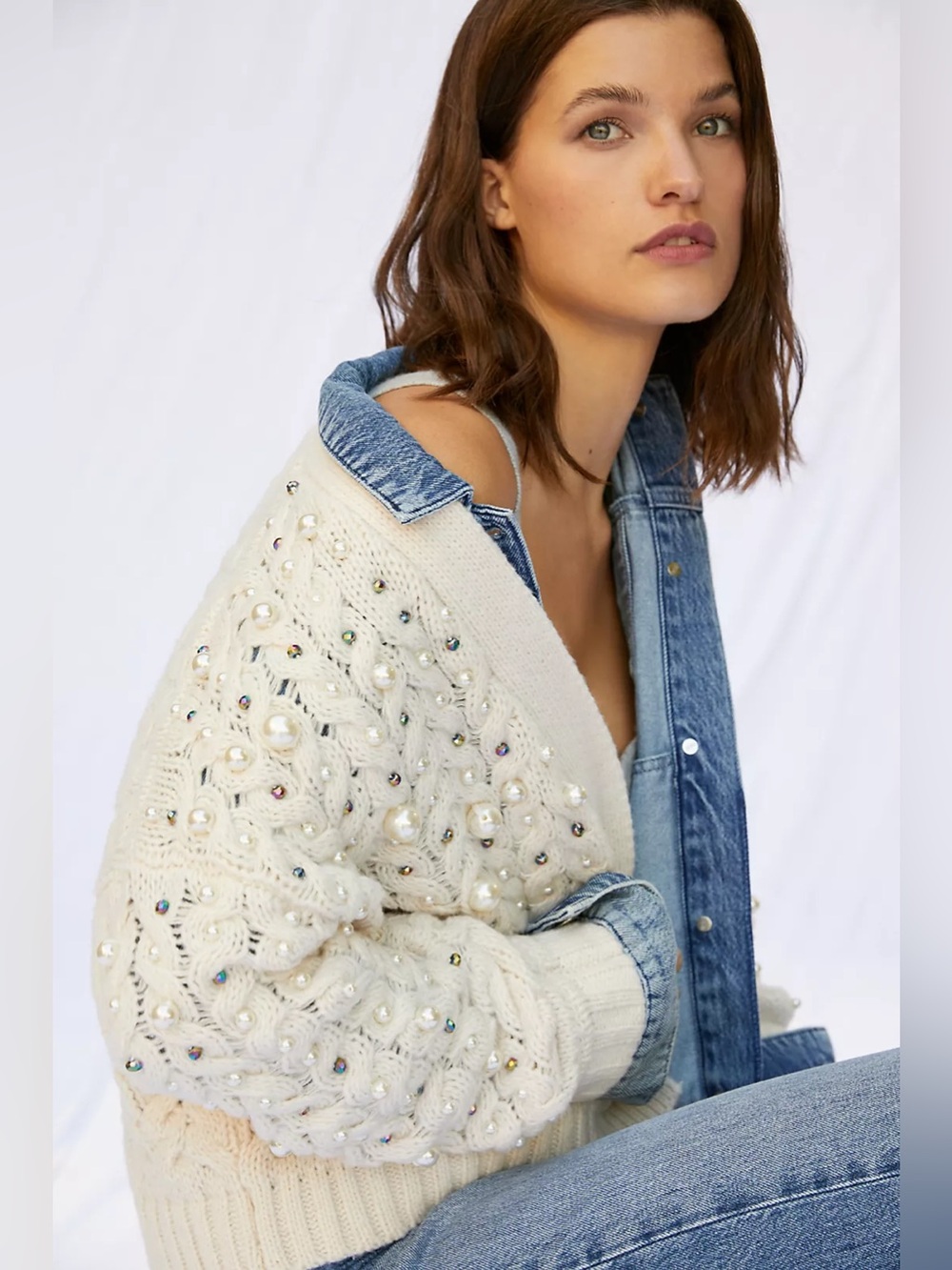 Anthropologie Embellished Cable-Knit Cardigan Sweater - Picture 10 of 13